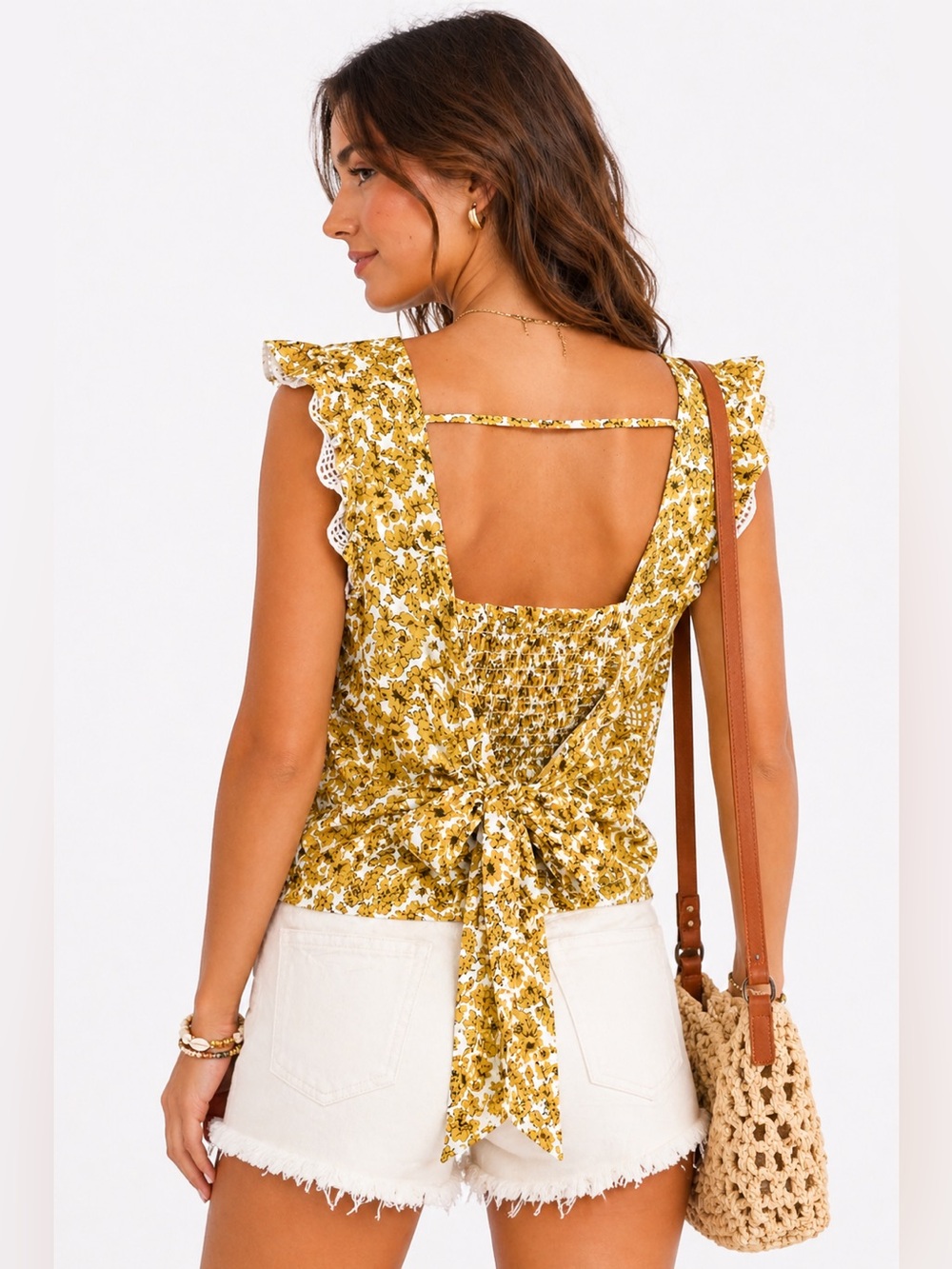 Gimmicks Floral Tie Back Top Women’s Medium Boho Western Cottagecore Lace Trim - Picture 2 of 7